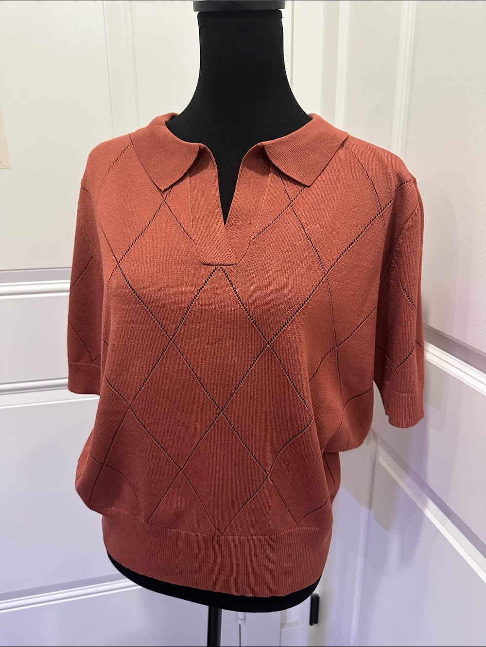 SHEIN Rust Polo Knit Short-Sleeve Sweater